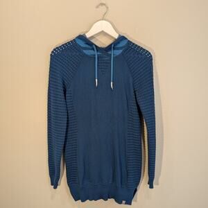 Title Nine Tunic Sweater Longline Hooded Crocheted Detail - Size S